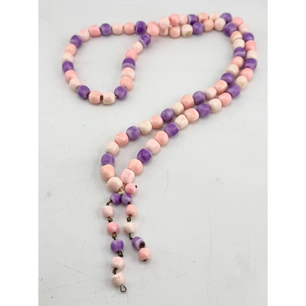 Vintage pink purple beaded long necklace